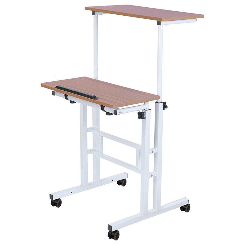 Adjustable Solid Wood Top Metal Base Standing Desk, Natural/White