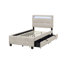 Lit plateforme simple tapissier avec structure à DEL et 2 tiroirs, tissu de lin, beige