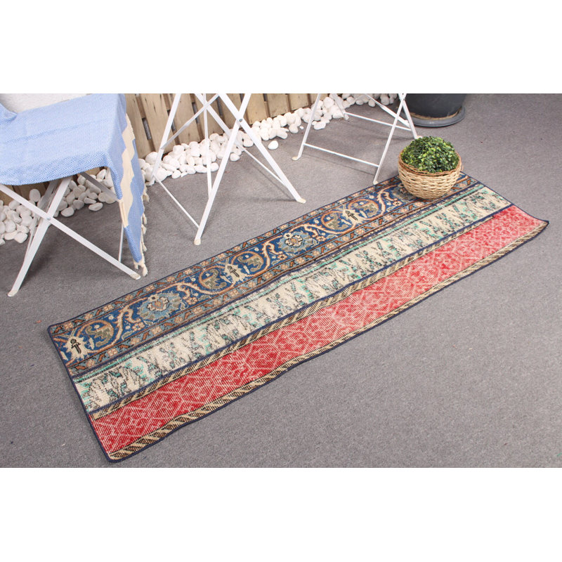 Tapis de couloir vintage turc Oushak idéal pour les chambres à coucher, les entrées et les couloirs