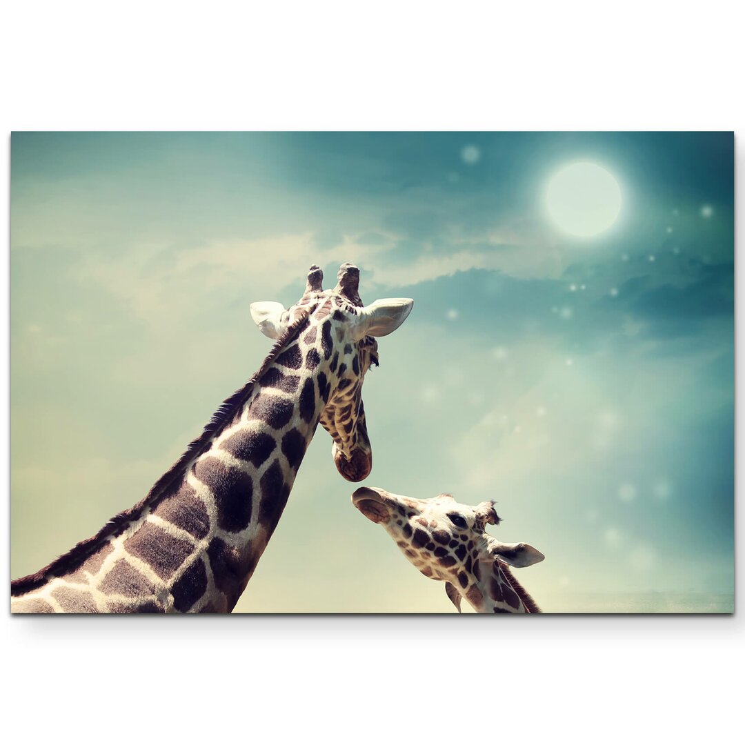 Leinwandbild Giraffe mit Kind Nahaufnahme