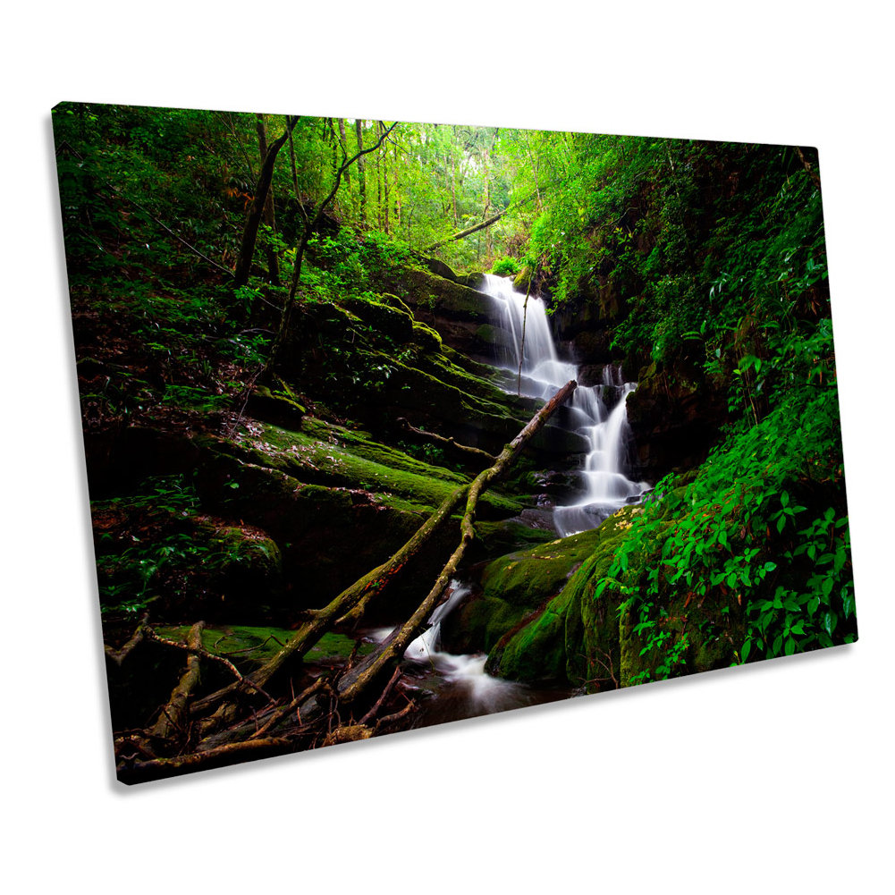 Landscape Forest River Waterfall - Wrapped Canvas Art Prints