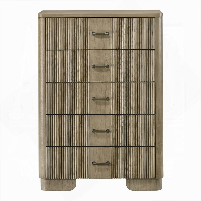 Commode verticale de style transitionnel avec 5 tiroirs de rangement pour la chambre à coucher