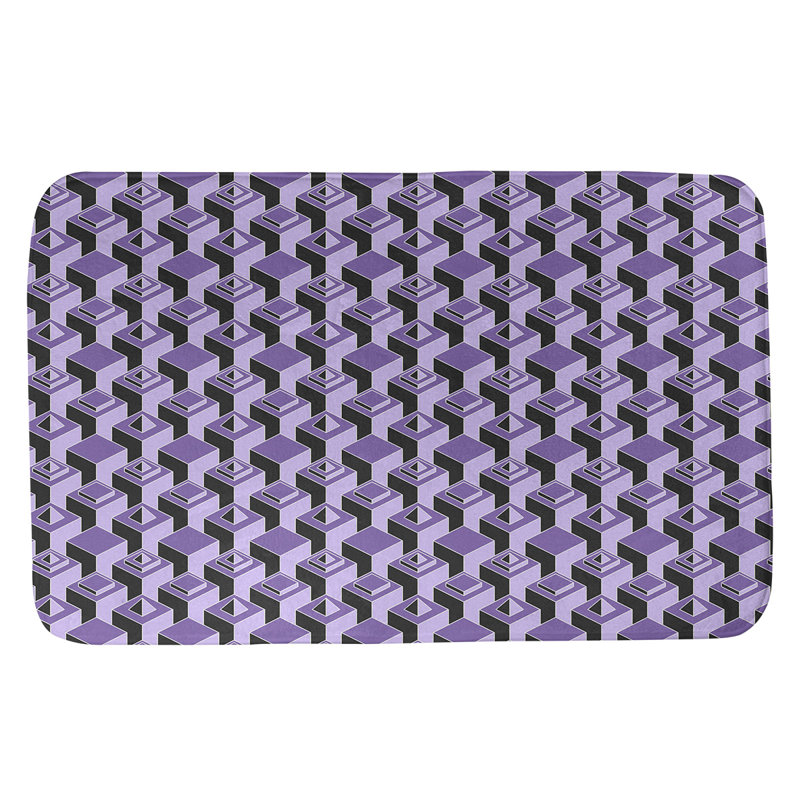Tapis de bain géométrique antidérapant à motif de gratte-ciels, l 17 po x L 24 po, Mauve / Noir