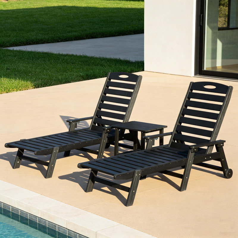 Pool Lounge Chairs with Table, Black