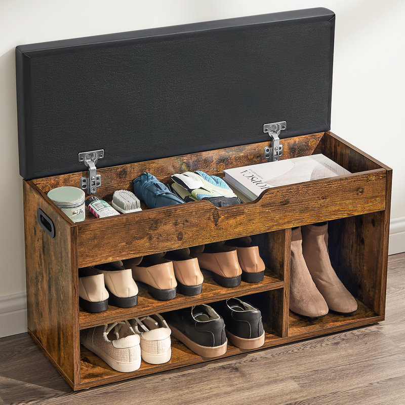 6 Pair Shoe Storage Bench, Black, 17.3" H x 31.5" W x 11.8" D