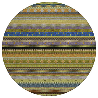 Machine Washable Indoor/Outdoor Husby ACN2218 Striped Rug