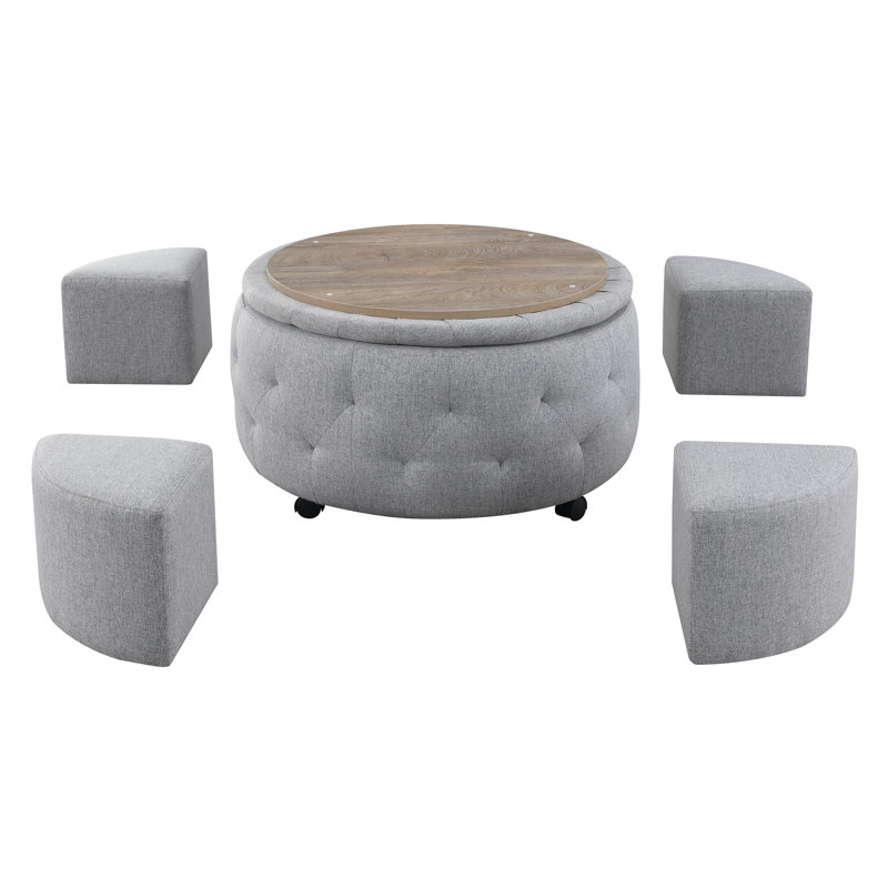 Upholstered Ottoman, Light Gray Polyester