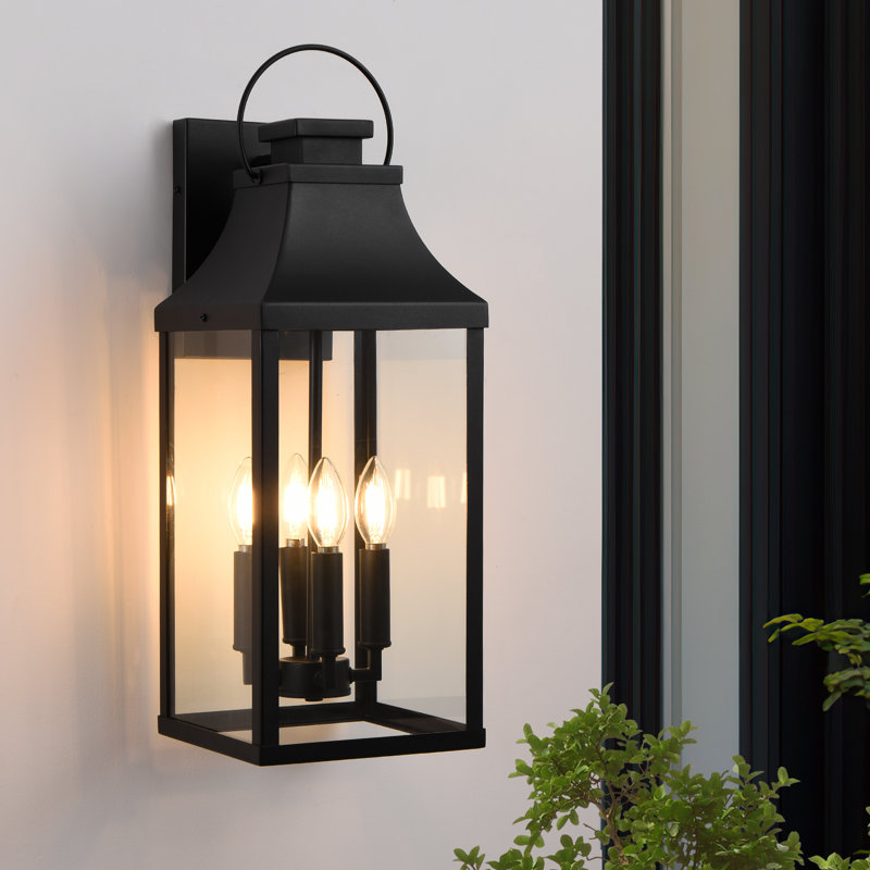 Applique murale d'extérieur 4 lumières avec lanterne noir mat et verre transparent, H 22,6 po x l 7,9 po x P 7,9 po