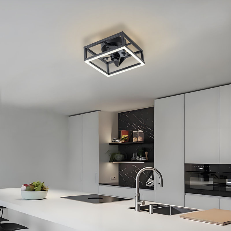 11.75 In. Led Indoor Black Ceiling Fan With Dimmable Colour Changing Lighting Low Profile Flush Mount Ceiling Fan With Remote And App Smart Control