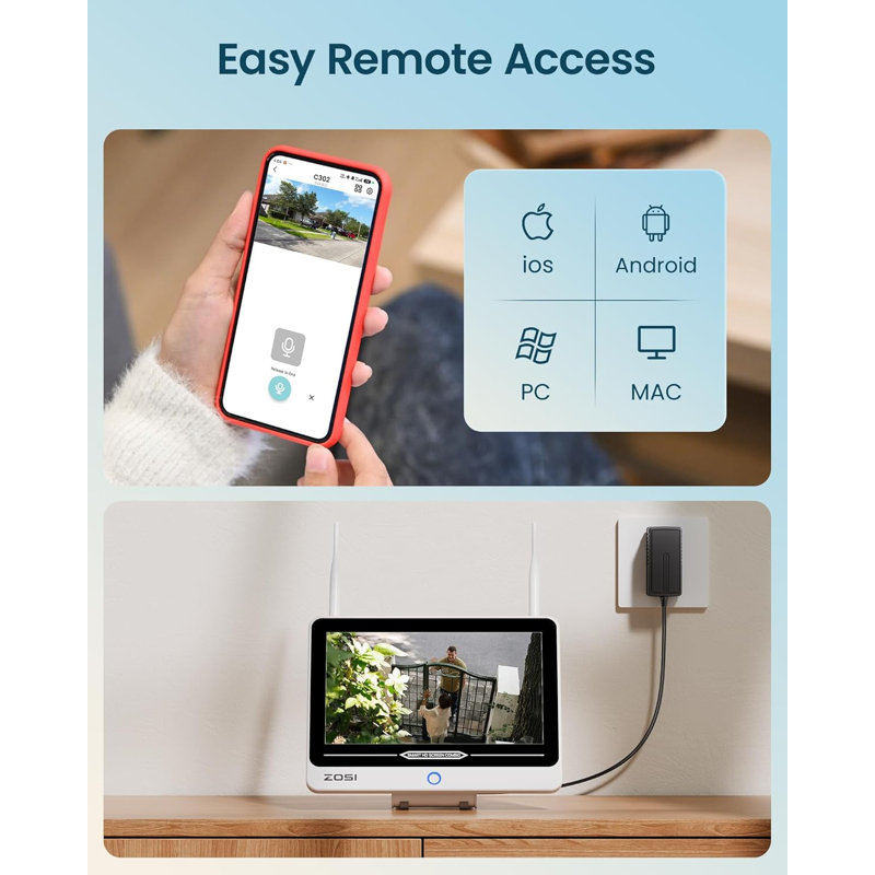 8CH 3MP WIFI Security Camera System w/ Monitor&2TB HDD, 8pcs Outdoor Spotlight cameras, 2-Way Talk