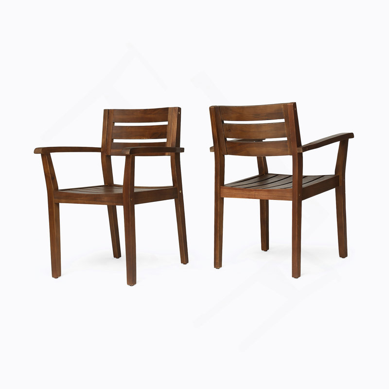 Ensemble de 2 chaises de salle à manger, fauteuil de patio en bois d'acacia, pour cour, bord de piscine, jardin, brun foncé