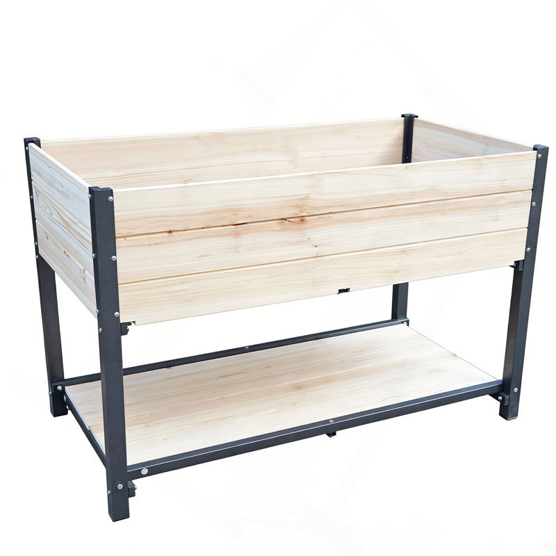 Nouveau style: lit de jardin surélevé à structure en fer et en bois massif - panneaux de bois réversibles et remplaçables, sans peinture / formaldéhyde, boîte à fleurs à bricolage pour légumes, fruits et fleurs