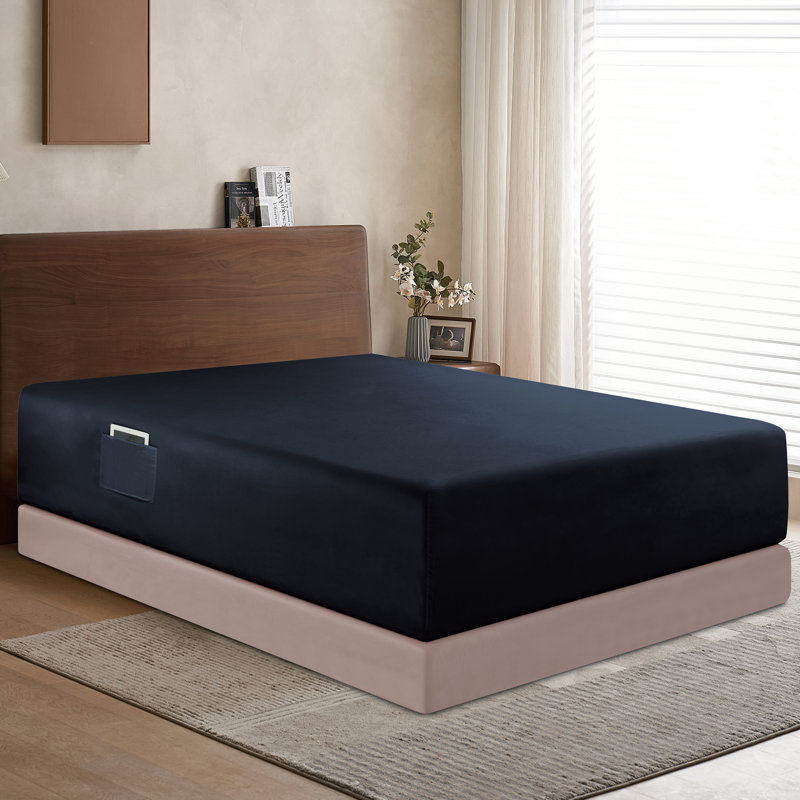 Microfiber Fitted Sheet, Navy Blue, Queen