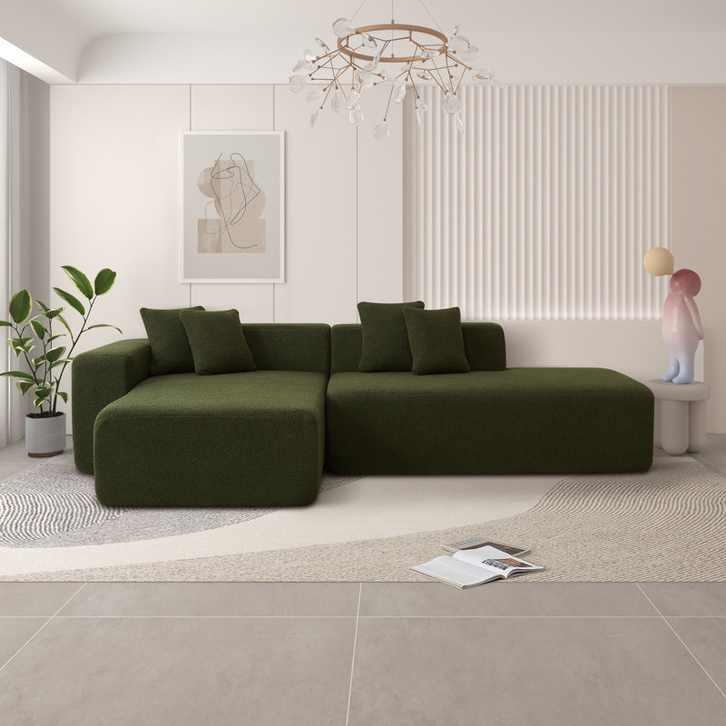 Boneless 106''W Sherpa 5-Seater L-Shape Sectional Sofa Modular Corner Couch With Chaise Lounge & 4 Pillows, Left Hand Facing