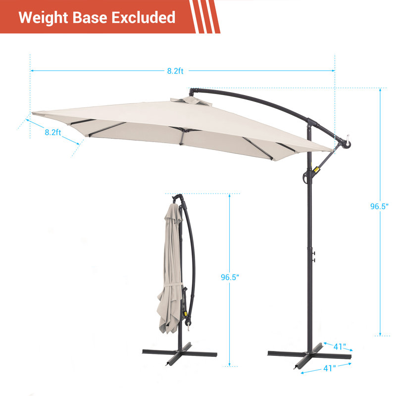 Parasol de marché en porte-à-faux 8,2 x 8,2 pi avec ajustement facile, tissu teint dans la masse, 8 nervures pour la cour arrière, près de la piscine