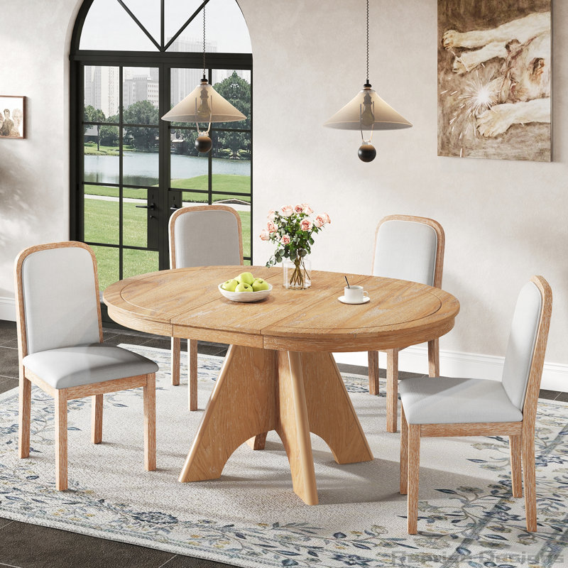 Ensemble de table de salle à manger extensible Vintage pour 4 à 6 personnes avec 4 chaises rembourrées, ensemble de table de ferme rustique de 42 à 58 pouces avec finition vieillie pour la salle à manger et la cuisine