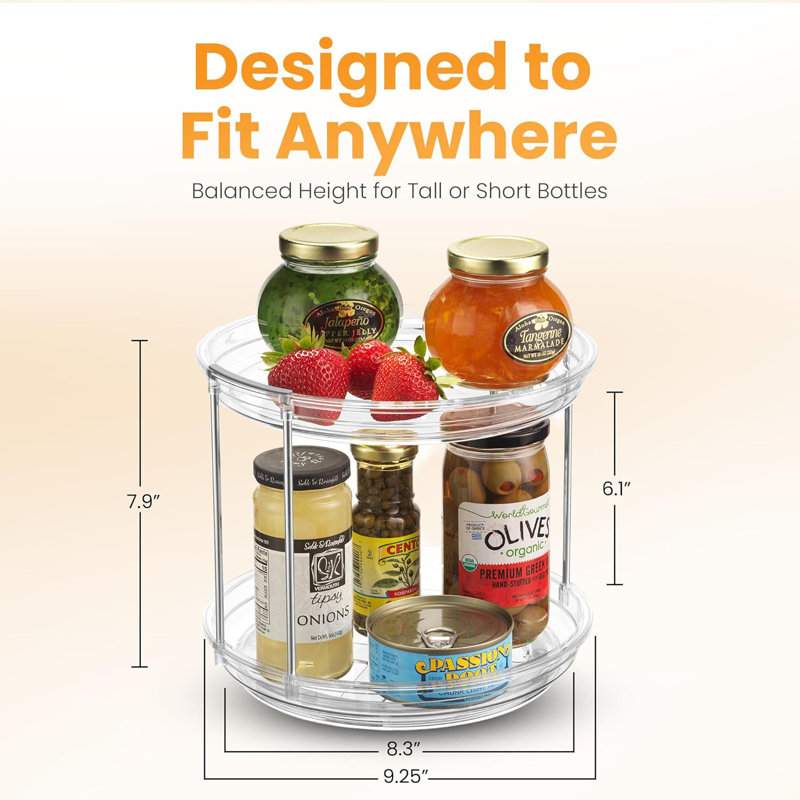 2-Tier Acrylic & Metal Lazy Susan Organizer – Smooth-Spin Vertical Storage for Kitchen & Bathroom