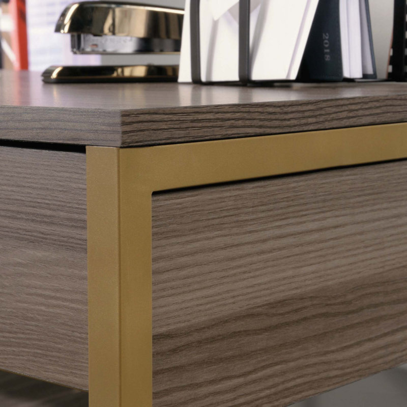 L-Shaped Writing Desk, Diamond Ash/Gold