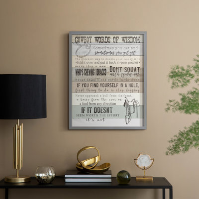 Cowboy Words Of Wisdom, reproduction encadrée - bois massif