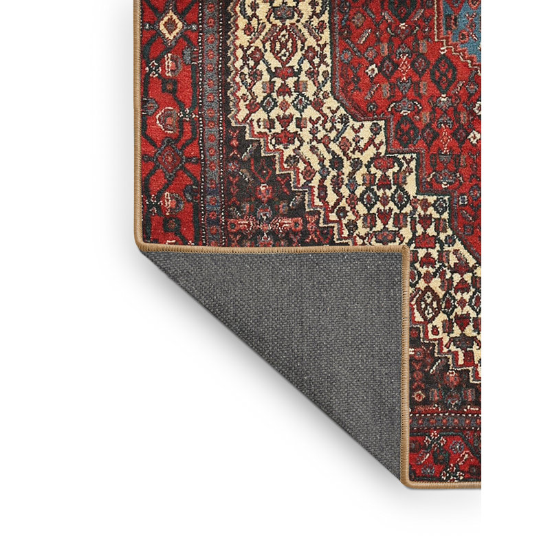 Tapis traditionnel rouge / crème, Rectangle 5 pi x 7 pi