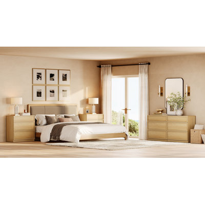 3-Piece Dresser and Nightstand Set, 63 Inches Dresser with 6 Drawers, 2 Nightstand with 3 Drawers for Bedroom, Bedroom Furniture Set