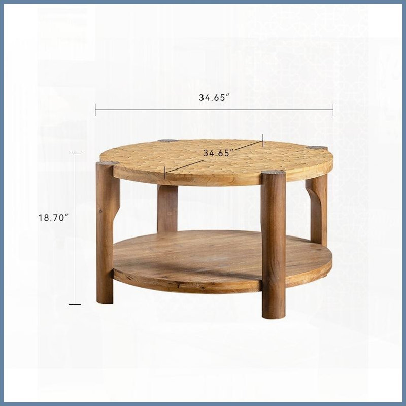 Table basse ronde à pieds en bois massif pour le salon, 2 niveaux pour économiser de l'espace Facile à nettoyer