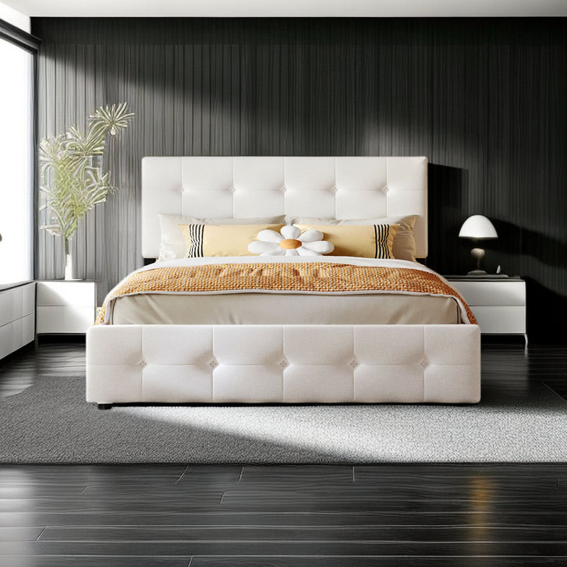 Lit plateforme avec rangement Bodwar, Blanc