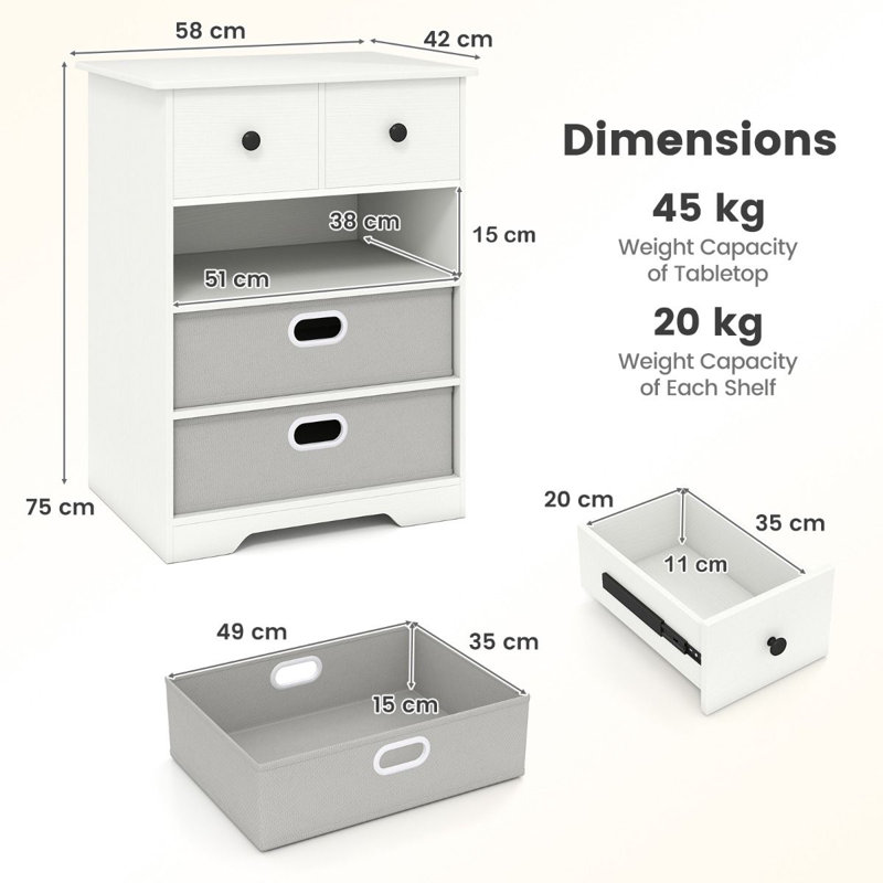 58cm W Manufactured Wood Bedside Table