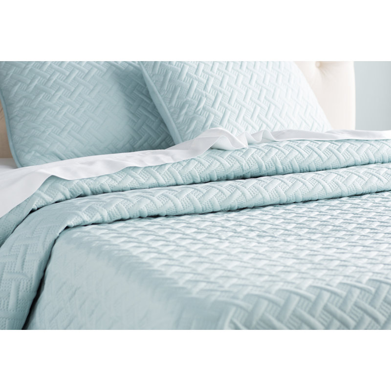 Nina Embossed Basketweave Quilt Set, Blue, Twin Coverlet + 1 Sham