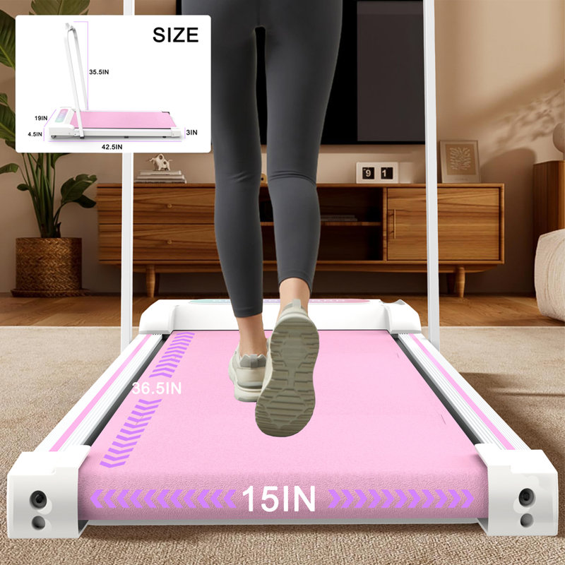 Tapis de marche rose 2 en 1 avec tapis roulant sous la table avec télécommande et affichage à DEL Moteur amélioré de 2,5 ch à 5 couches - Machine à jogger à courroie mobile - Poignée multifonction