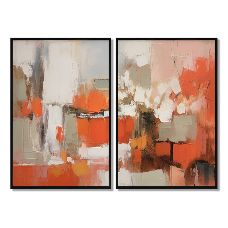 «Orange Minimalims Enchantment II», art abstrait grand marbre, 36" H x 48" W, Impression encadrée flottante, Black