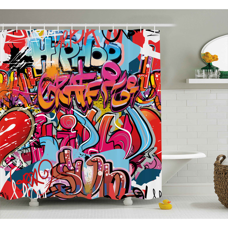  Rideau de douche graphique, H 69 po x l 105 po