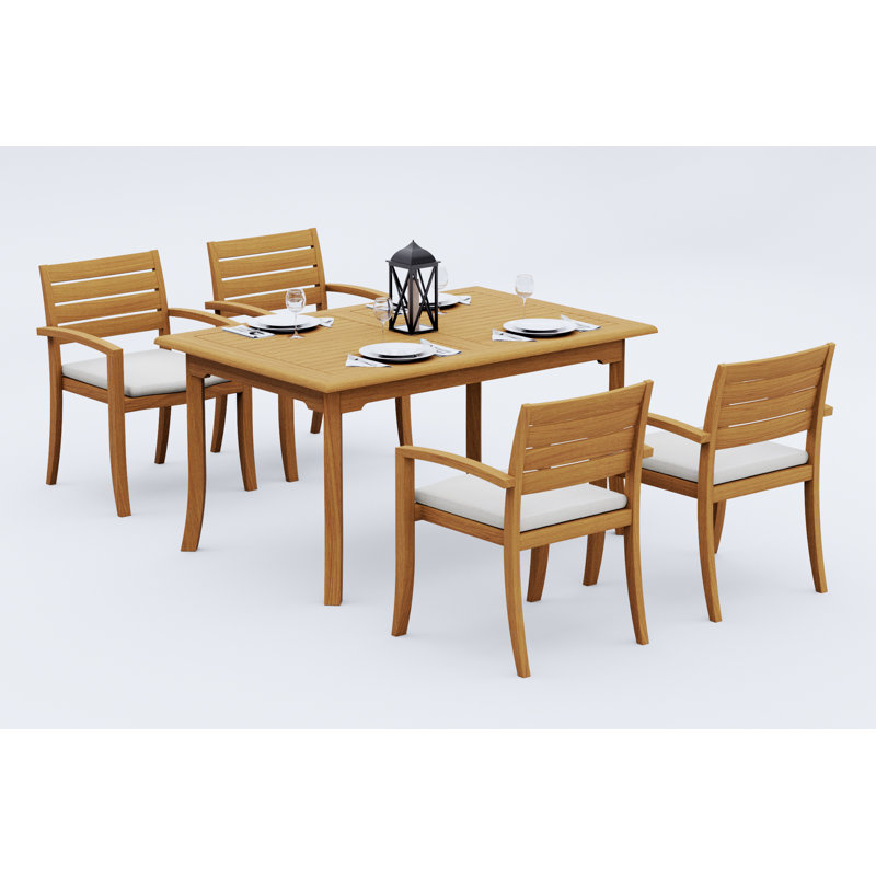 5 Pcs Grade-A Teak Wood Dining Set: 60" Rectangle Table And 4 Travota Stacking Arm Chairs #11TV1304, 4