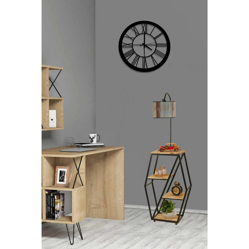Luro Elegant Floor Lamp with Bookstand, Metal Body & 100% Fir Wood, 65.0 x 9.8 inches | Total Height: 65.0 inches, E27 Socket Max 60W | Stylish Lighting & Storage Solution for Home, Office, or Study