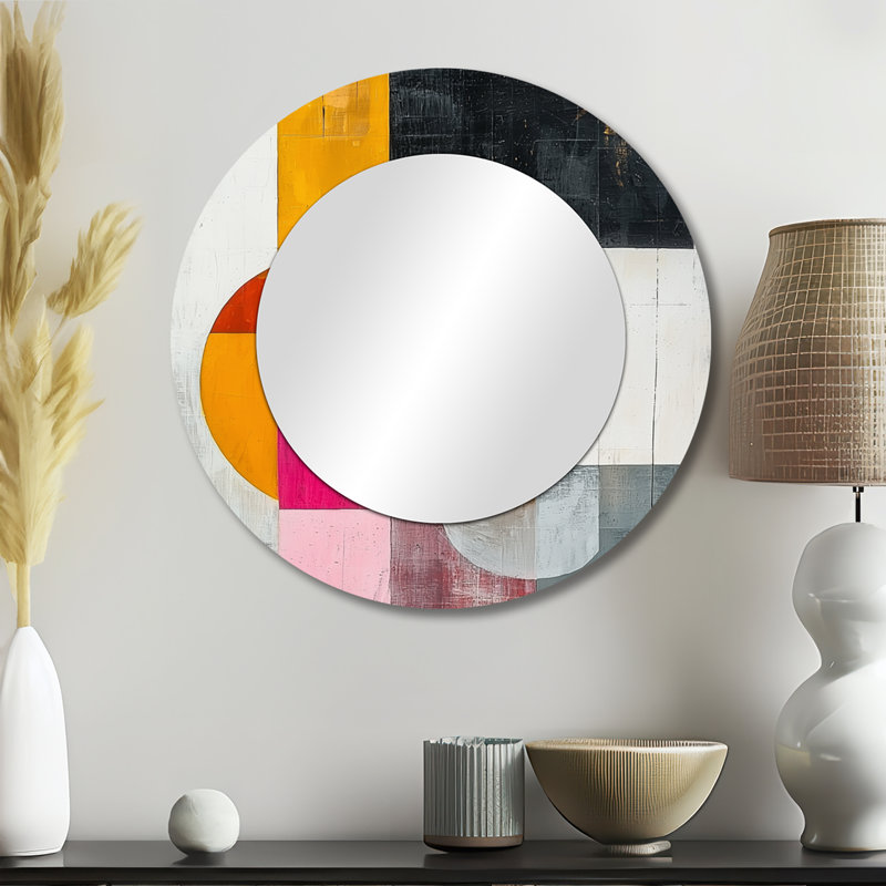Geometric Gold Pink And Grey Pure Form I - Modern Mirror Wall Decor - Printed On Metal, 23" x 23"