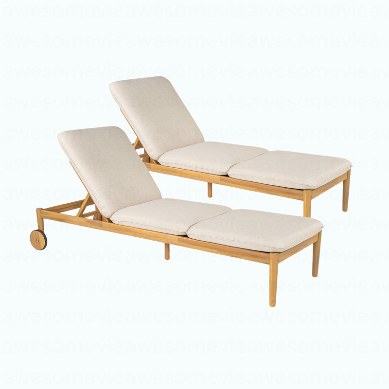 Chaise longue d'extérieur avec roulettes Riviera, structure en bois d'acacia (ensemble de 2)