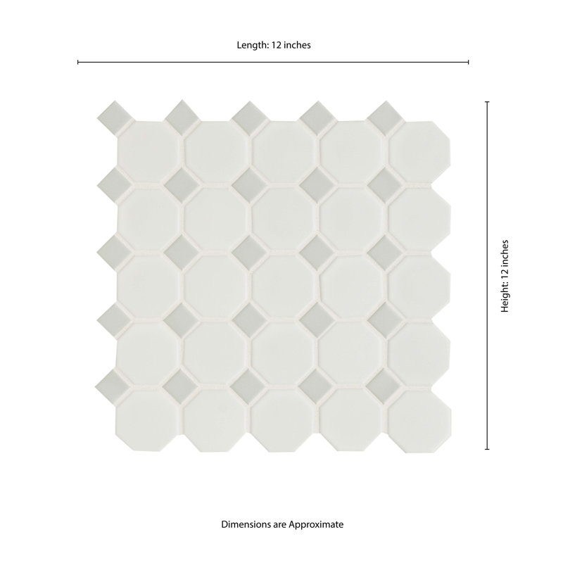 Silica White Octagon 12 in. x 12 in. Matte Porcelain Mosaic Floor and Wall Tile