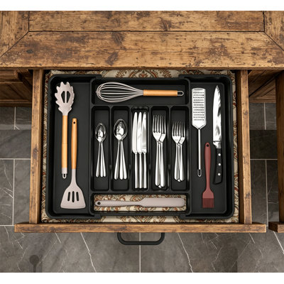 Extra Large Expandable Silverware Organizer Kitchen Utensil Drawer Tray Black