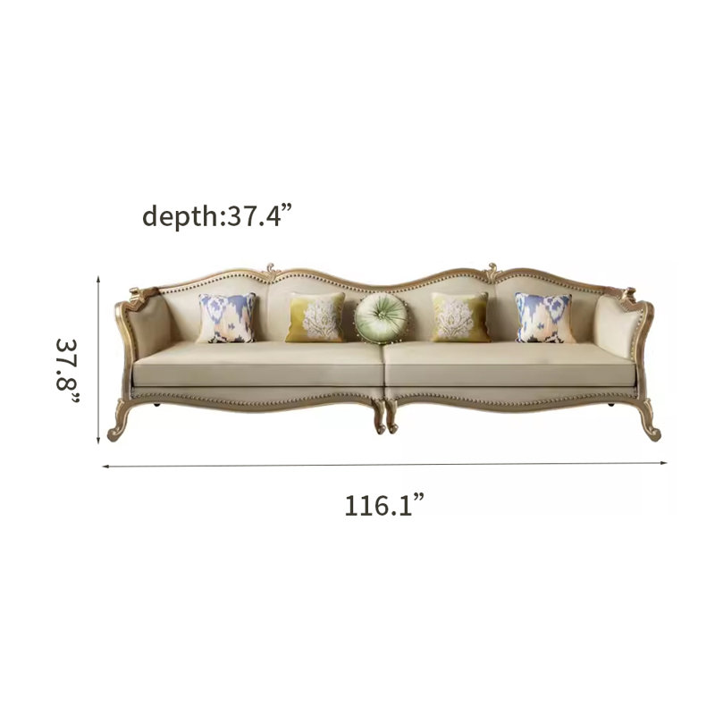 Canapé en cuir de vache sculpté de style européen en cuir véritable de 116,1 po