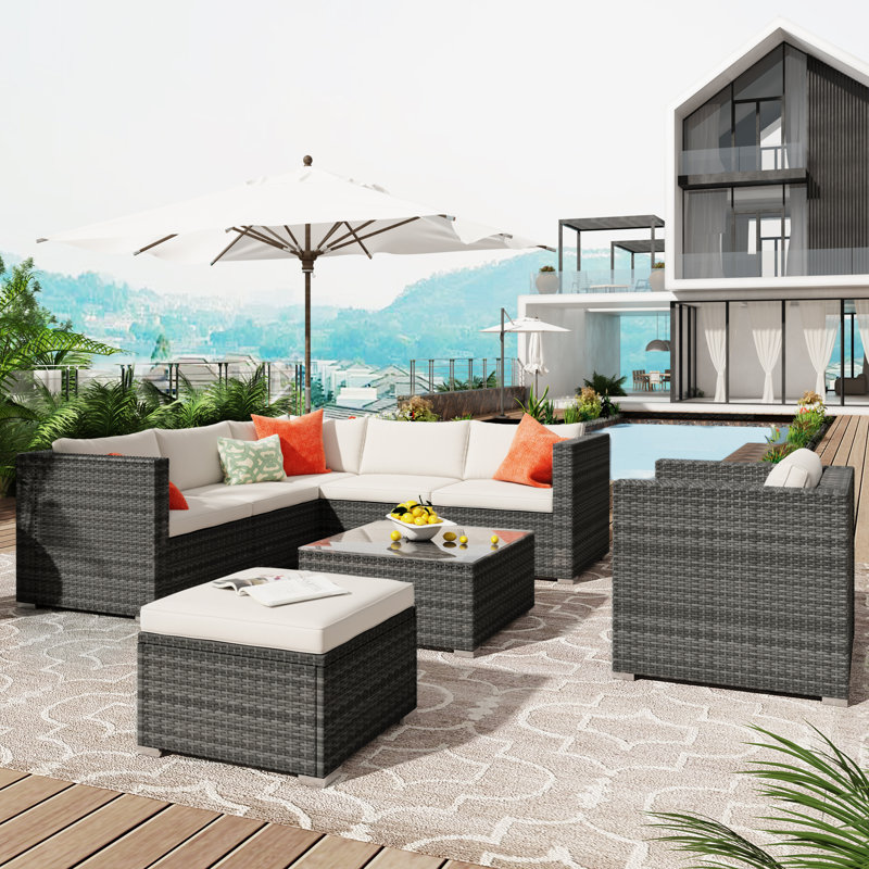 Ensemble de conversation modulaire avec coussins 8 pièces Forgan, H 27,9 po x l 33 po x P 29,6 po, Gris