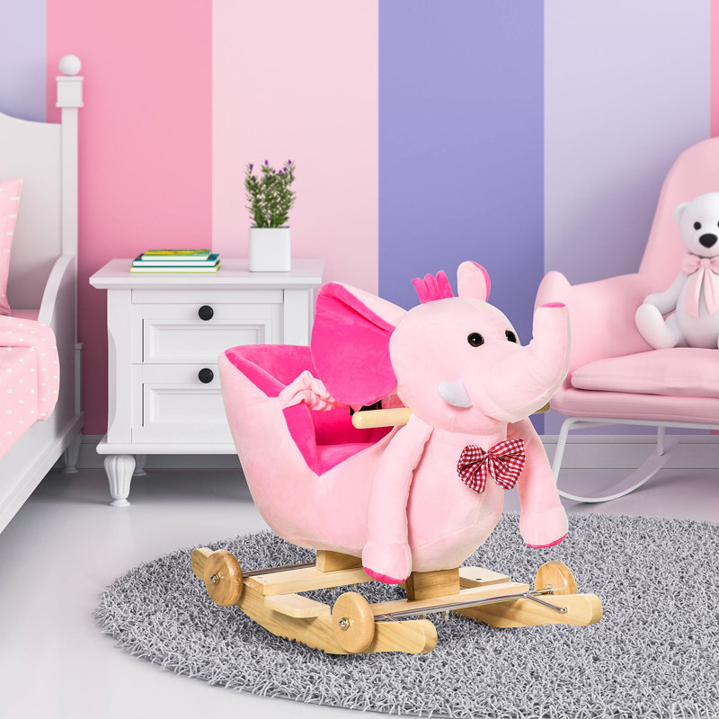 Adahy Plush Kid Ride on Elephant Rocker, Pink