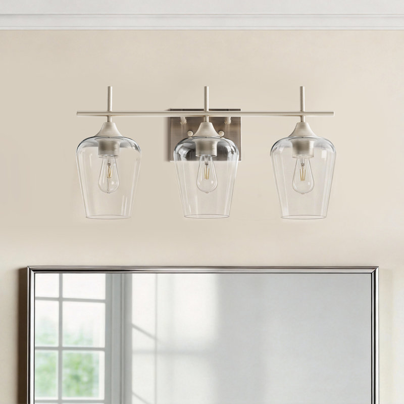 Éclairage pour meuble-lavabo à intensité variable Herminie, Nickel brossé, Clair, 3 lumières