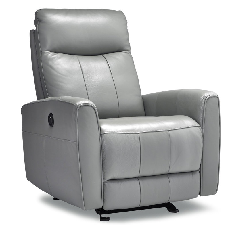 Garver Power Recliner, Gray Genuine Leather