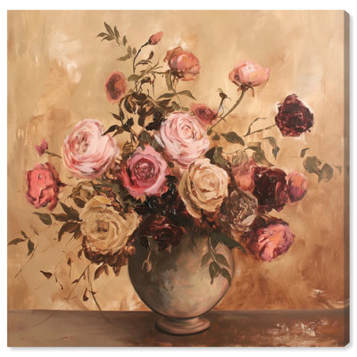 Art floral glamour sur toile bourgogne