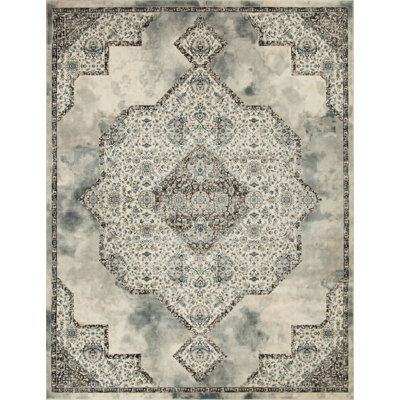 Ostergren Collection Grey/White/Blue Transitional Oriental Area Rug