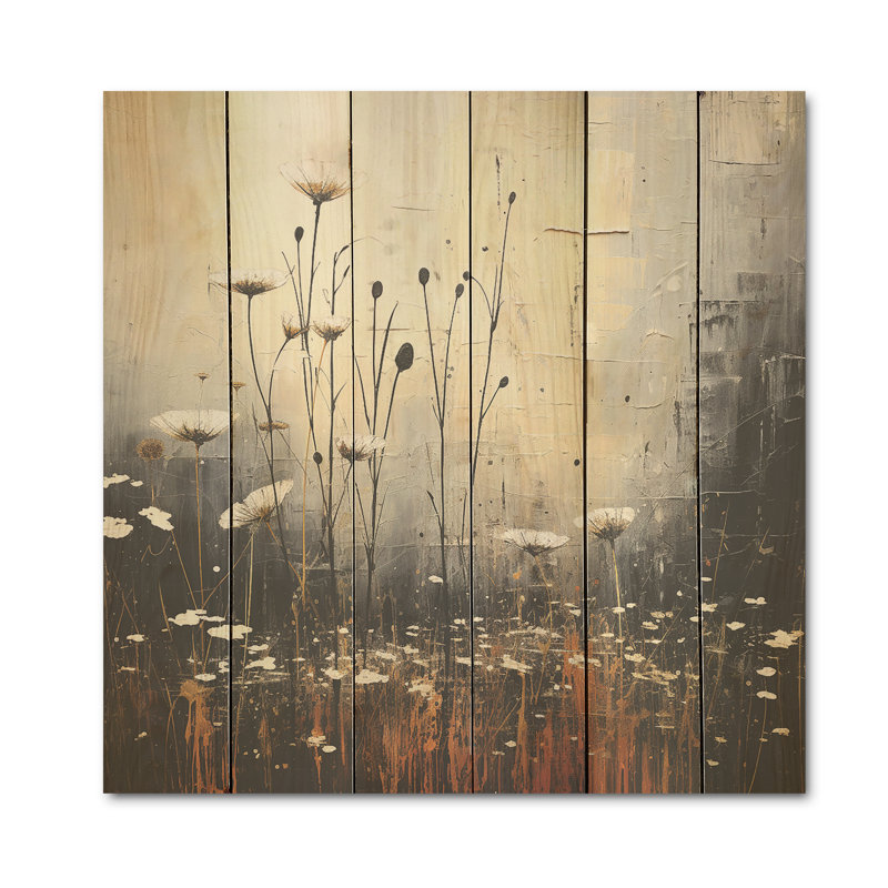 Minimalisme, prairie au crépuscule - Art mural en bois sur bois de pin naturel, H 25 po x l 25 po