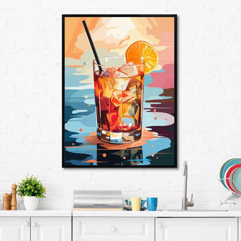 Warrin Drink Minimalistic Cocktail Colorful III sur toile, H 20 po x l 12 po x P 1 po, Cadre flottant noir