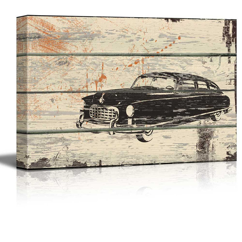 Reproduction de voiture rétro, art mural de pneus blancs, maison rustique, H 12 po x l 18 po
