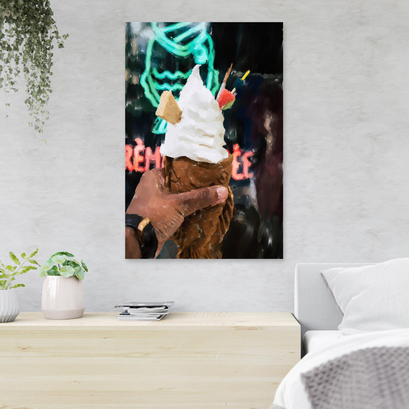 «Personne tenant une crème glacée avec une crème glacée blanche», reproduction d'art graphique sur toile tendue