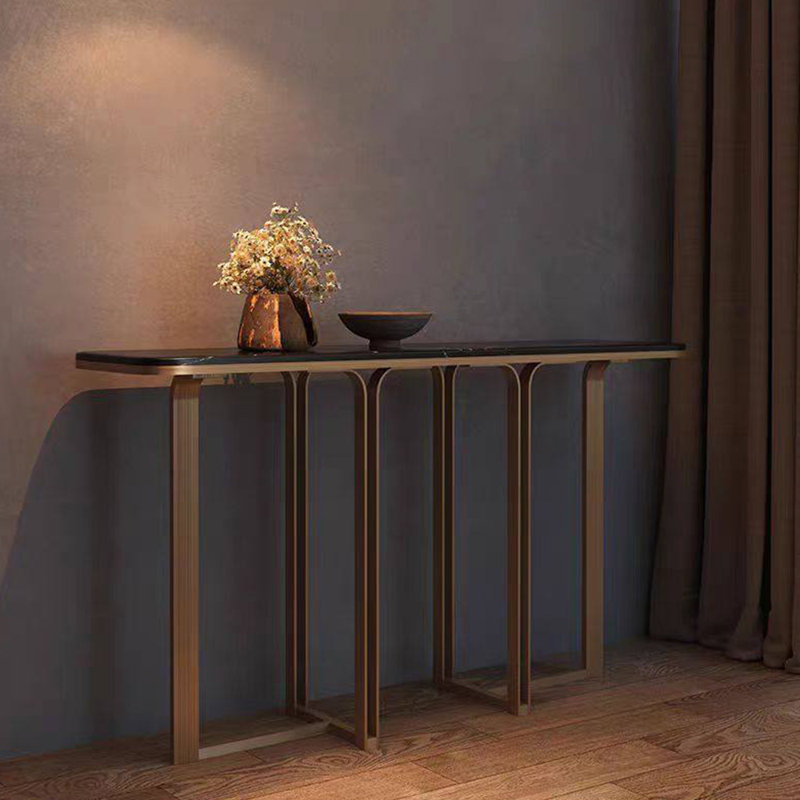 Console en pierre frittée de style italien, Noir, 33,4 po H x 47,2 po L x 13,7 po P